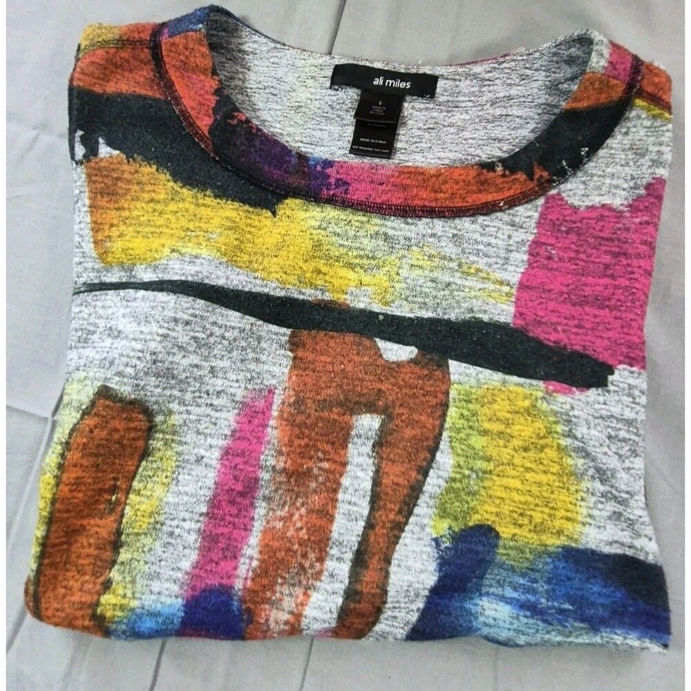 Ali Miles Abstract Art Paint Stroke Sweater Womens Size S Pullover Crew Neck